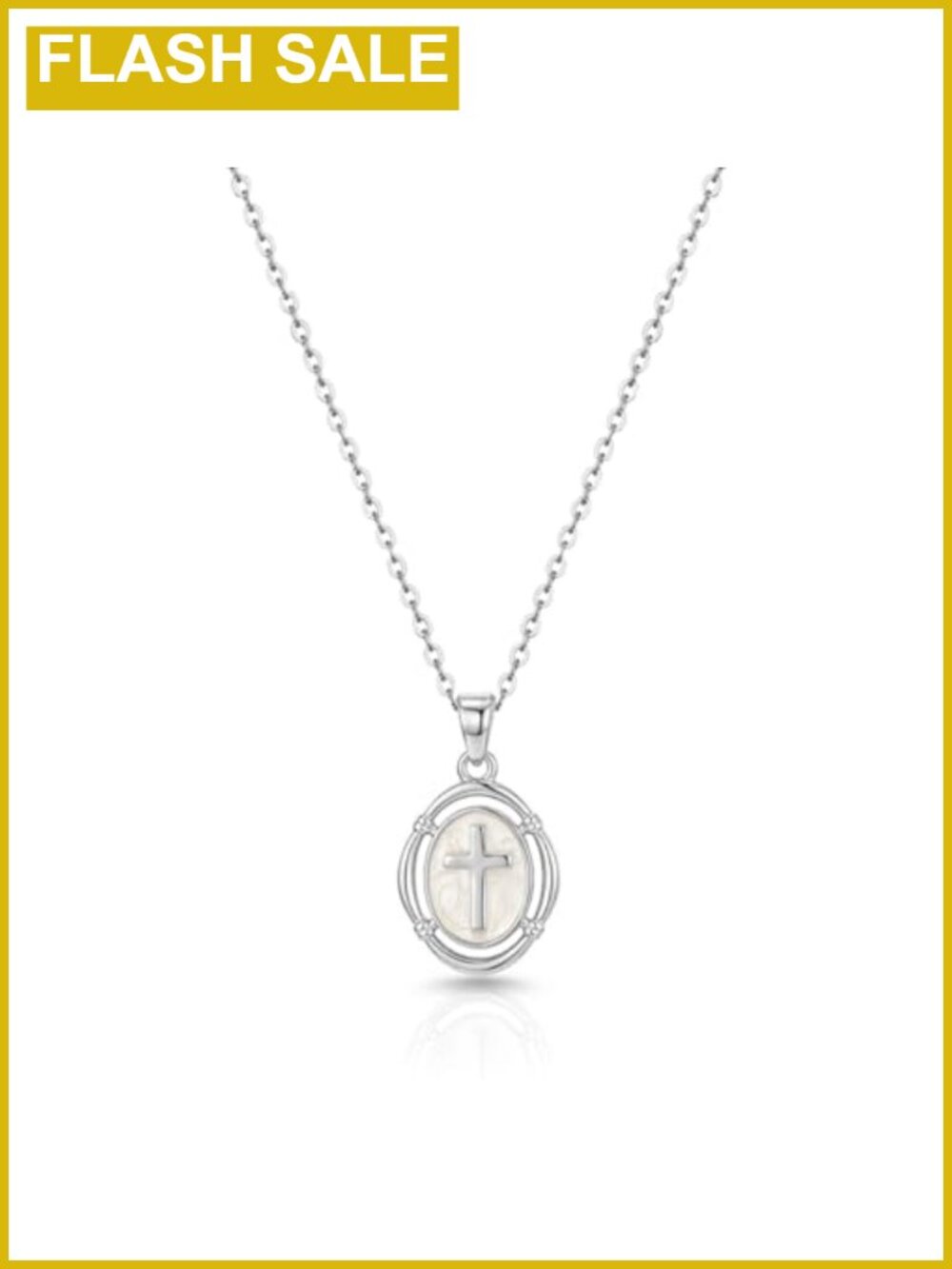 14K Gold Silver Enamel Cross Pendant Necklace 16.5+2 Ext Hypoallergenic